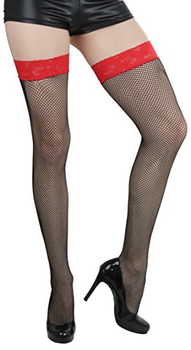 Image of ToBeInStyle Women's Fine Classic Fishnet Thigh High Stretch Nylon Novelty Stockings