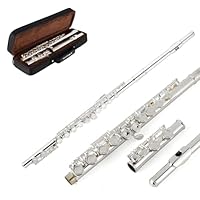 EastRock Querflöte Obturato Loch16 Loch C Querflöte versilberte Flöte mit Gehäuse und Zubehör Geeignet für Anfänger und Studenten (Silber)