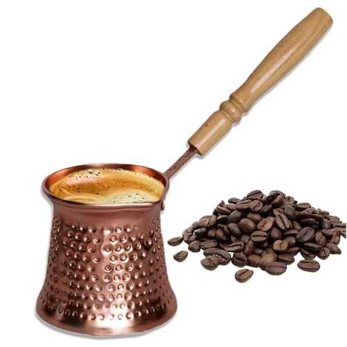 ANTOLE Copper Turkish Coffee Pot 350ml Stove Top Coffee Maker for Turkish Coffee Milk Butter Chocolate Warmer Handcrafted Coffee Pot with Even Quick Heat Coffee Gift Idea