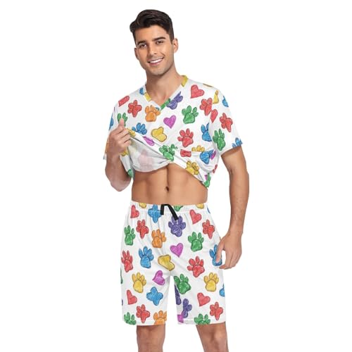 Colorful Paw Print Men’s Pajama Sets 2 Piece Short Sleeve Sleepwear with Printed Design3