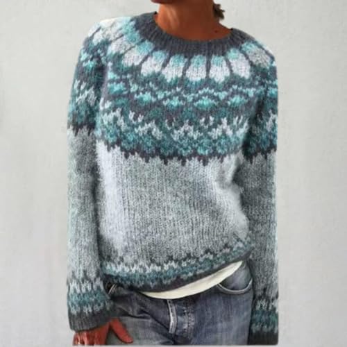 Womens Valentines Day Knitted Fair Isle Print Retro Sweater Long Sleeve Crewneck Sweater Fall Sweaters for Women 20242