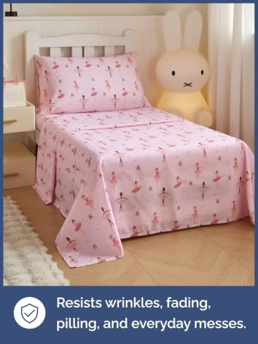 Image of Kids Twin Size Ballerina Bed Sheets - 3 Piece Kids Ballerina Sheet Set - Ballet Dance Bedding - Ultra-Soft, Cute & Cozy - Breathable & Machine Washable - Pink Bed Set for Boys, Girls, Teens & Toddlers