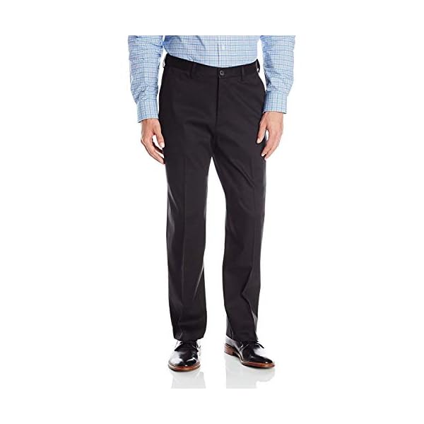 Haggar Men's Premium No Iron Classic Fit Expandable Waist Plain Front Pant, Black, 38x30