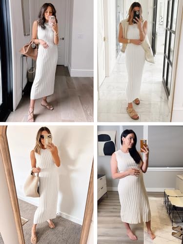 Danedvi Women's Knit Midi Tank Dress 2025 Fall Sleeveless Ribbed Crew Neck Bodycon Casual Basic Going Out Dresses4