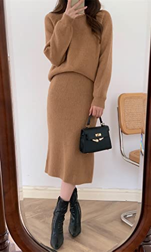 chouyatou Women's Two Piece Sweater Skirt Sets Knit Sweater Top Bodycon Skirt 2 Piece Outfits3