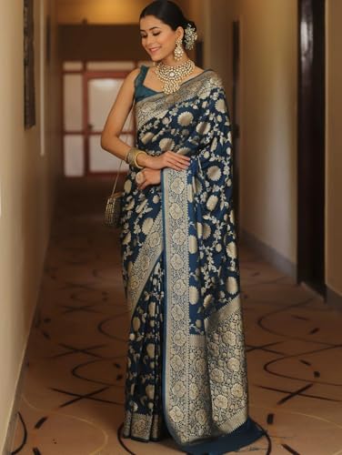 Image of Women's Kanjivaram Soft Silk Banarasi Saree With Blouse Piece | Banarasi Sari For Women | Saree with Blosepiece
