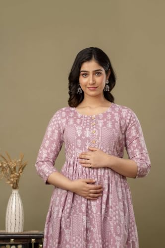 Image of Maternity Feeding Kurtis for Women Cotton - Zip Access Nursing Dress | Comfortable Pregnancy Wear | Stylish Feeding Kurti | Soft Cotton Maternity Dresses for Womens