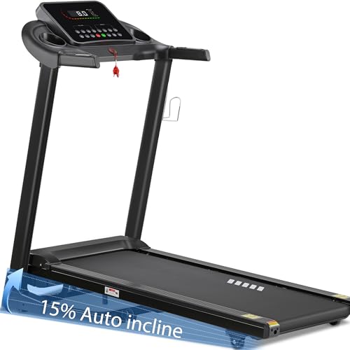 Image of Treadmill with 15% Auto Incline, Folding Running Machine 3.0HP, 300 lbs Capacity, 24 Programs, Shock Absorption, Bluetooth App, 8 MPH Treadmills for Home