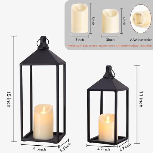 Condition photo showing New/Like New for 2 pcs black decorative metal lanterns farmhouse lantern decor with candles