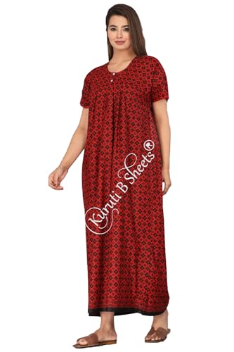 Image of Kuruti B Sheets Nighty for Women Cotton Combo (Pack of 2 Pcs) Nighty Gown Round Neck Short Sleeves Free Size