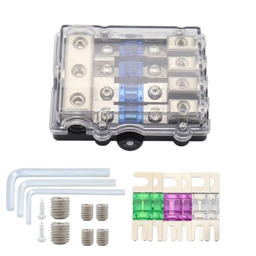 4 Way Amp Fuse Block ANL Holder Audio Subwoofer Amplifier 4 Gauge Wire in 8 Gauge Wire Out Fuses Distribution Block with 30A 60A 80A 100A Mini ANL Fuses