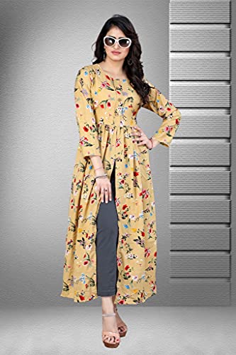Image of H.E HAMZA ENTERPRISER Printed Crepe Material Brown Western Dress For Women