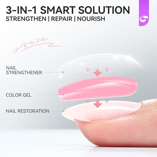 Image of Nail Polish Strengthener and Growth Treatment: Pink Gelike EC 6 in 1 Natural Nail Hardener Extra Strong and Growth - Long Lasting Nail Repair for Damaged Nails - For Daily Work Home Salon