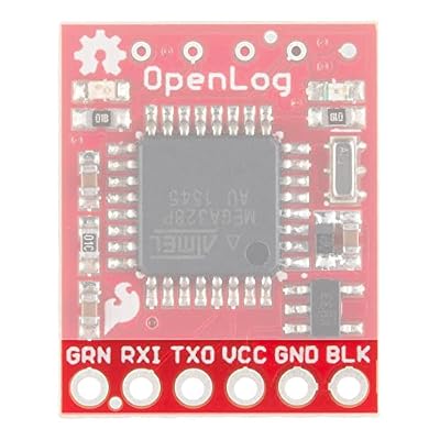 SparkFun OpenLog مسجل بيانات مفتوح المصدر يعمل عبر اتصال تسلسلي بسيط يدعم بطاقات microSD FAT16 / 32 حتى 32 جيجا بايت بمعدلات باود قابلة للتهيئة تصل إلى 115200bps مبرمج مسبقًا ATmega328 و bootloader