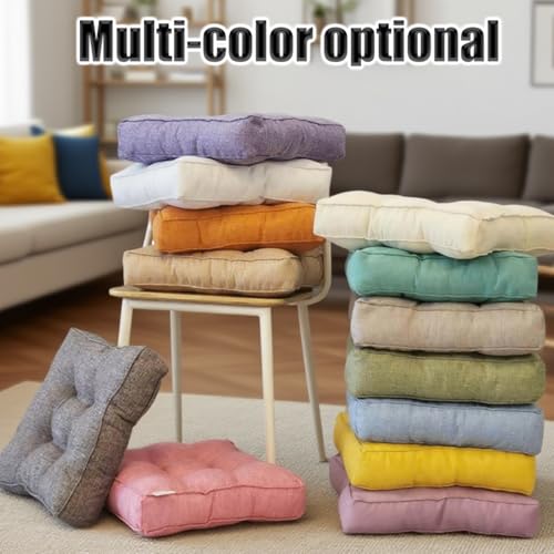 Sitzkissen Stuhlkissen 40x40x9cm für Indoor und Outdoor aus Baumwolle Dicke Polsterung Steppkissen/Bodenkissen, Stuhl Sitzpolster Passt für Haus, Garten, Büro und Autositze,Grau