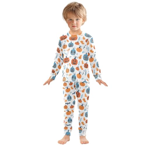 Fustylead Halloween Funny Pumpkin and Autumn Leaves Cotton Pajamas Long Sleeve Sleepwear Lounge Set3