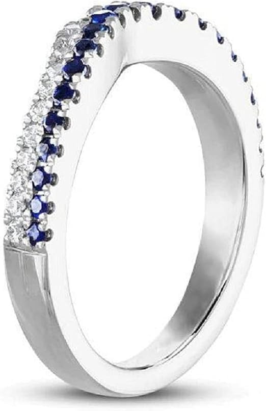 J.C 1Ct Round Cut Created Blue Sapphire &Simulated Diamond 14k White Gold Plated Enhancer Wrap Engagement Ring Sterling Silver2