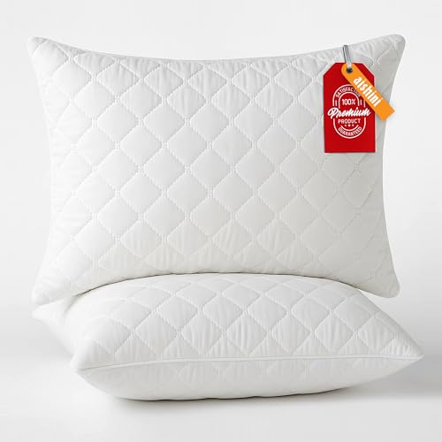 Aishini Quilted Microfiber Pillow 45 X 70 cm وسائد فندقية فاخرة للنوم Vaccum Sealed Bed Pillows for Sleeping Standard Lightweight Hotel Luxury Sleep PillowSoft & Fluffy Comfort White Pack 1 (750gm)