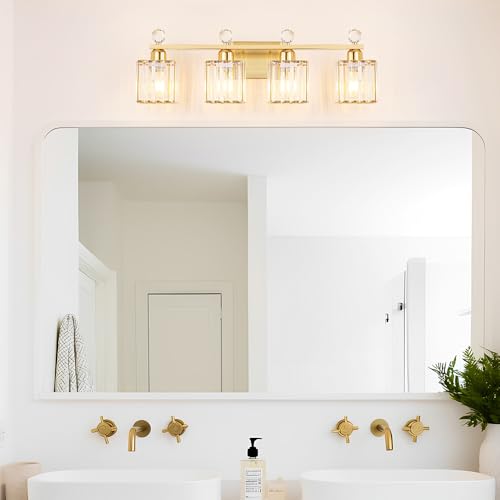 Image of Lxybcce Bathroom Vanity Lights Over Mirror - Easy Installation with Clear Guide, 4-Light Shadow-Free Design, Gold Crystal Finish - for Modern Home Bathroom Lighting Fixtures in DIY Projects