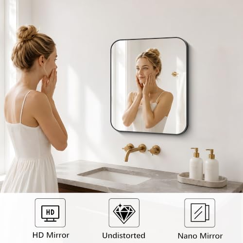 Image of DESBING 16 inchx20 inch Bathroom Mirror for Over Sink, Black Framed Wall Mirror
