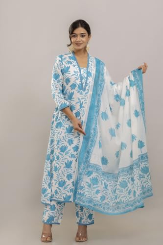 Image of PARTHVI Women's Printed Anarkali Kurta With Palazzo & Dupatta Set