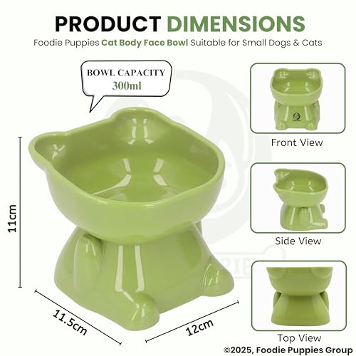 Image of Foodie Puppies Cat Tilted Food and Water Feeder (CatBody Face Bowl, Pack of 2) | Durable, Anti Vomiting, Healthy Cat Bowl for Persian Cat Prevent Tipping Over | Elevated Feeder for Cats and Small Dogs