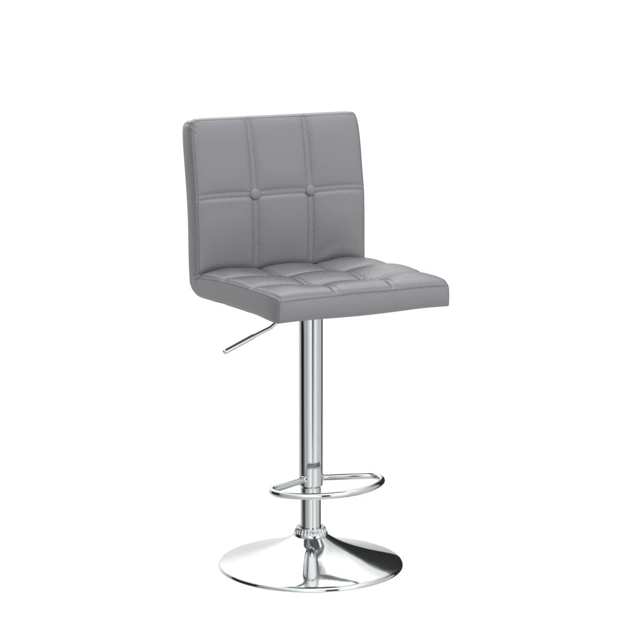 Juego 2 Taburetes Bar Regulables Cuero Sintético Respaldo Gris | Cilindro Gas Certificado SGS, Montaje 15min, Carga 150kg, Altura Regulable, 360° Giratorio, Reposapiés Antideslizante