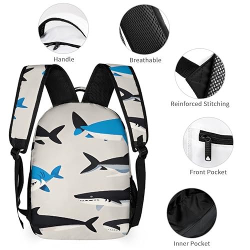 3Pcs Backpack Sets Shark Pattern Group Print Travel Daypack 3 in 1 Lightweight Backpack Set with Lunch Bag And Cosmetic Bag3