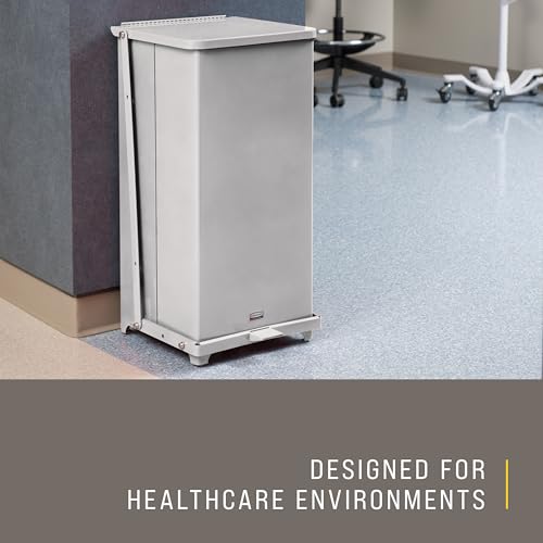 Image of Rubbermaid Commercial Products Defenders Biohazard Steel Trash Can Step-On 13 GAL Stainless Steel Hospital /Doctor's Office /Healthcare Facilities