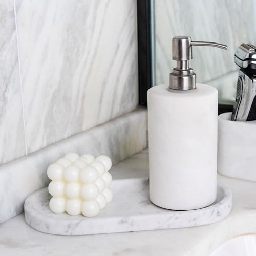 Image of Koville Natural White Marble Tray for Home Decor, 10 inch x 5 inch Marble Vanity Tray for Bathroom Countertop Organizer Stone Trays, Catchall Tray for Perfume, Candles, Jewelry (Bianco Carrara)
