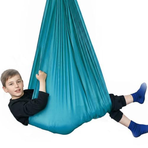 Image of Sensory Swing for Kids & Adults, Therapy Joy Swing for Autism, ADHD, SPD, Snuggle Swing Holds up to 300lbs has a Calming Effect on Children with Sensory Needs (Cynaic, only Fabric)