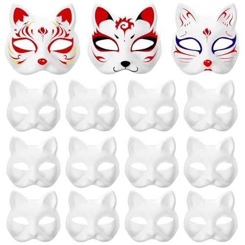 15Pcs Diy Blank Cat Face Masks, Paintable Pulp Masquerade Masks for Halloween, Party Decorations, Cosplay, and Craft Activities