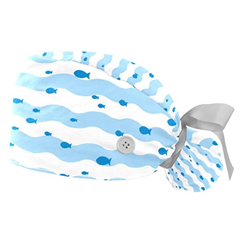 Casquettes de travail JDEZ anti-sueur pour contenir les cheveux longs bleu