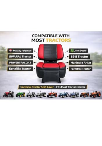 Image of Premium Tractor Seat Cover, Black and Red, Lining Stitched, Universal Fit for Most Tractor Models