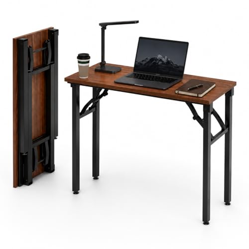 Frylr Small Folding Computer Desk – Portable 35.8 Inch Foldable Laptop Table, No-Assembly, Collapsible and Compact for Easy Storage, Lightweight for Small Spaces, Craft and Study Use, Dark Walnut
