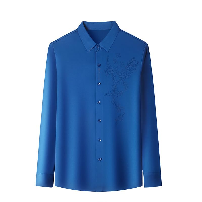 Camisa de manga larga para hombre de mediana edad USTZFTBCL casual sin planchado 5