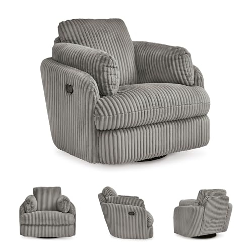 Image of Signature Design by Ashley Tie-Breaker Casual Swivel Glider Recliner with Hidden Storage, Gray