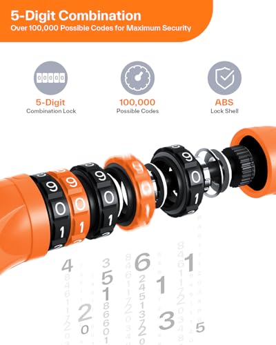 Image of Sportneer Bike Lock 5 Digit Combination, 3.2ft Long 6mm Thick, Orange | High Security Anti Theft, Heavy Duty Keyless Bicycle Lock for Bike, Motorcycle, Scooter, Door & Gate, Easy to Use