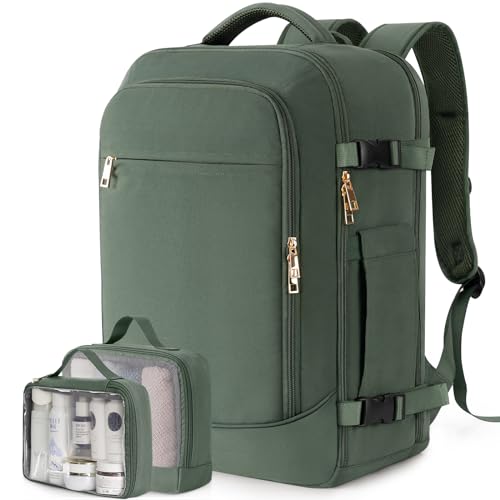 Rinlist Carry on Backpack, Flight-approved Backpack for Traveling, 40L Personal Item Travel Backpack, Peacock Green