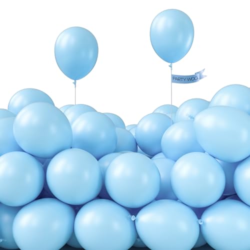 Image of PartyWoo Light Blue Balloons 100pcs 5 Inch Small Mini Baby Pastel Sky Aqua Blue Balloons for Graduation Baby Shower Gender Reveal Weddings Anniversary Birthday Bachelorette Party Decorations Blue-Y4