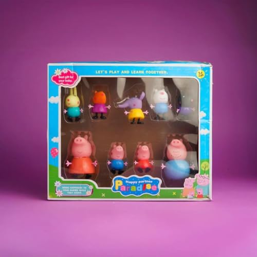 Image of Peppa Pig Figure Set of 9 Pieces | Pretend Play Toy Set with Peppa, George, Mummy Pig, Daddy Pig & Friends | Poseable Family & Friends Action Figures for Kids, Boys & Girls |