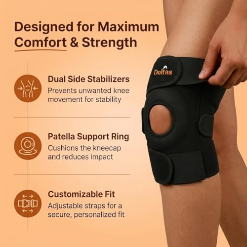 Image of DOLTAS Knee Brace Pair - Compression Knee Cap for Men Pain Relief & Women - Knee Support for Men Gym, Running, Arthritis, Joint Pain, Injury Recovery | (BLACK)