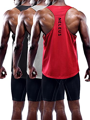 Image of NELEUS Men's 3 Pack Dry Fit Athletic Muscle Tank Workout Gym Shirt