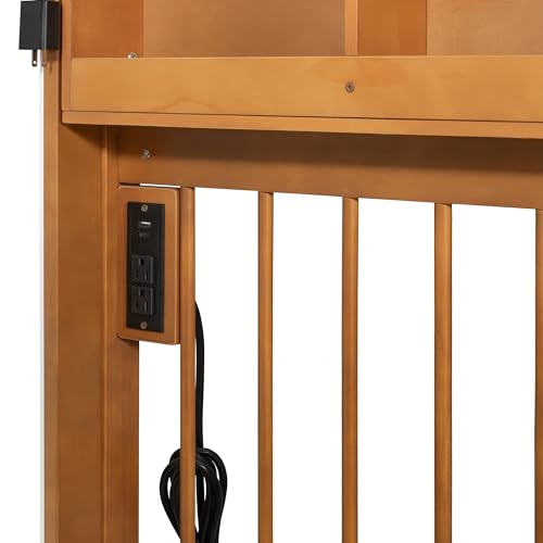 Image of Full Size House Bed with 2 Large Drawers & LED Strip Walnut-T | Side Bookshelf, Cozy Reading Nook & Playhouse for Boys & Girls Bedroom