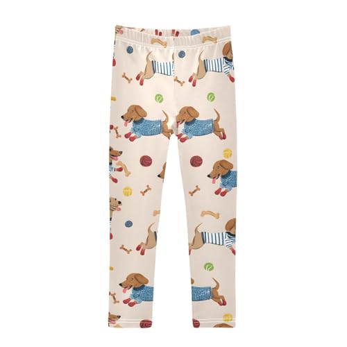 ALAZA Girls' Leggings Children's Yoga Pants Skinny Printed Dance Sausage Dog Ball Comfortable 4T