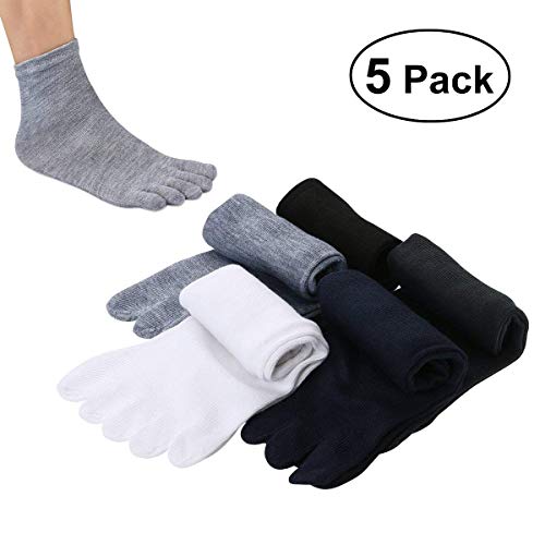 Pixnor 5 Paar Unisex Zehensocken Elastische Casual 5-toe Socken Kurze Socken, Black,White,Dark Blue,Light Grey,Dark Grey, Free Size