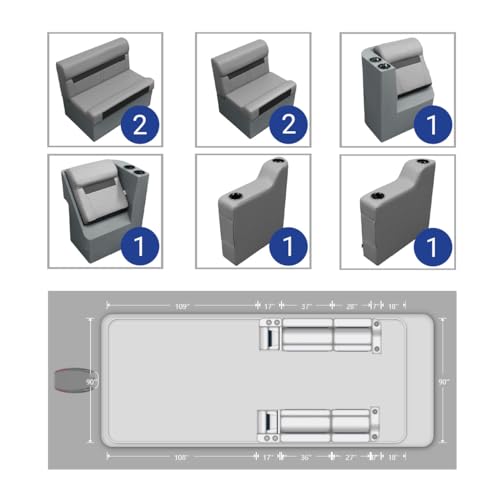 Wise DLX Front Lounge Pontoon Furniture Set – Modular Seating – Marine-Grade Vinyl Boat Furniture with Storage – Stylish & Durable (Marble/Reef Stone)