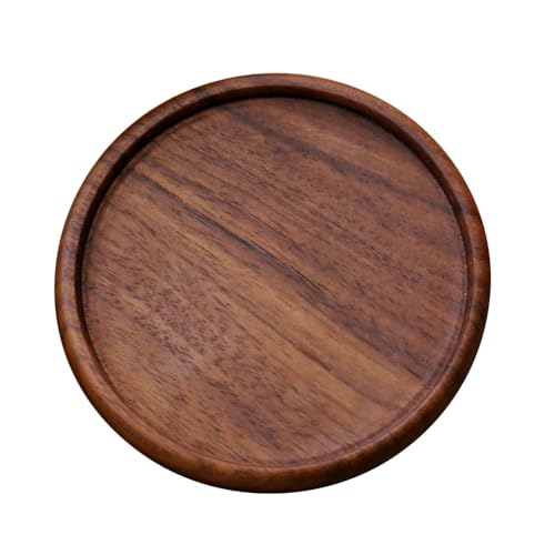 CALFOVERA 4 Inch Grooved Natural Walnut Cup Holder Round Black Wooden Coasters Heat Resistant Thermal Insulation Pads Tabletop Protection Wood Coffee Cup Mug Mats Saucers for Drinks Bar Kitchen Home