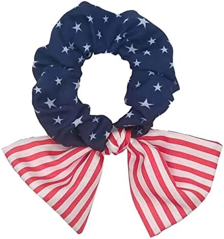 Elastic Patriotic Hair Band Hair Ties 4th of July Hair Bow Ponytail Holder American Flag Hair Accessories for Women Girl Hair Scrunchies TSFQ02 (Navy Band)