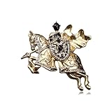 Antique Knights Templar Brooch Pin for Women Men Unisex Rhinestone Crusaders Solomon's Temple Shield War-horse Lucky Clover Leaf Engraved Vintage Dress Suit Accessories Jewelry Gift Souvenir